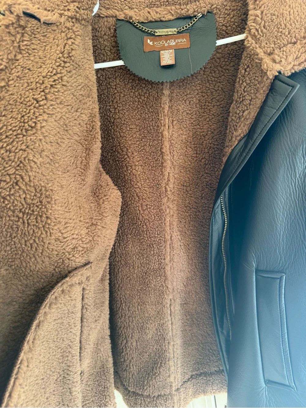 Koolaburra Black Faux Leather Jacket with Brown Sherpa Trim